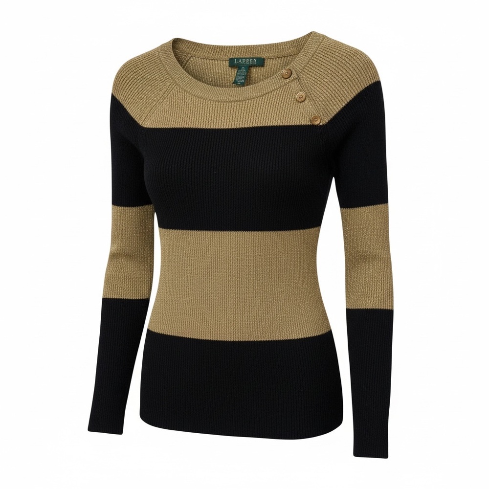 Lauren Ralph Lauren metallic golden and black striped rib-knit sweater